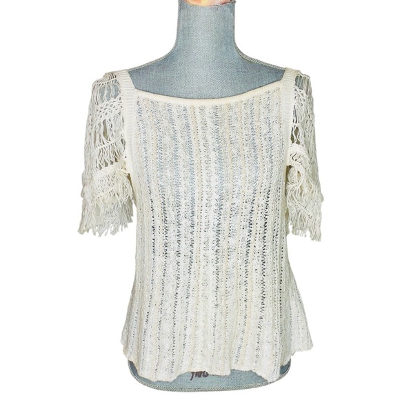 Free People Blackbird Crochet Top, Y2K Knit Blouse Summer Beach Boho Cottagecore - Picture 3 of 12